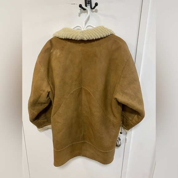 Tan leather and white wool coat - Picture 2 of 2